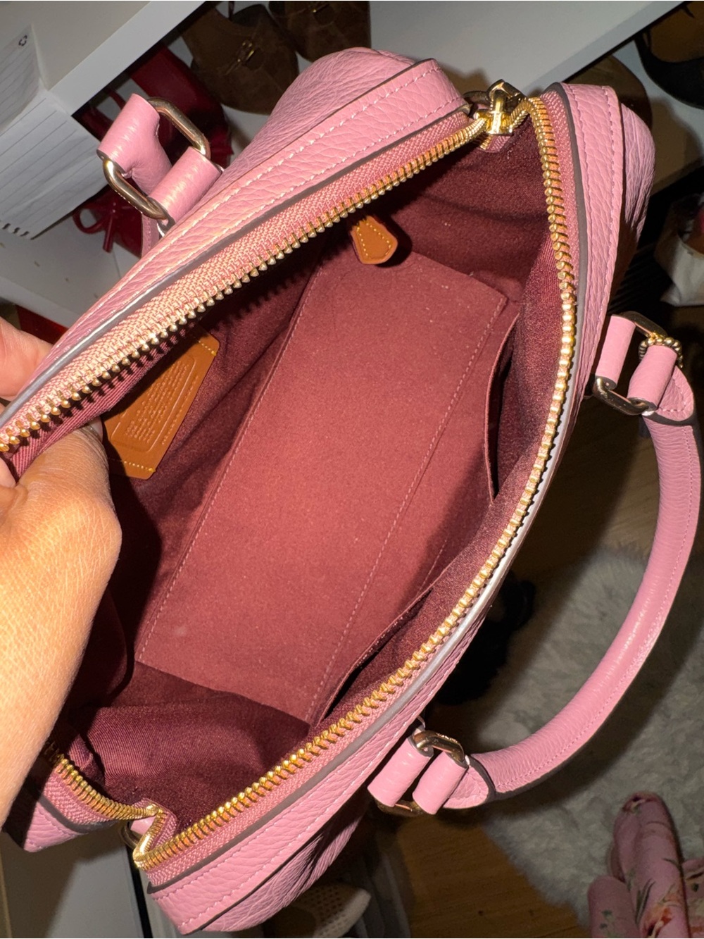 Coach Pink Pebbled Leather Satchel with Coin Pouch - Gold Hardware - Picture 2 of 13